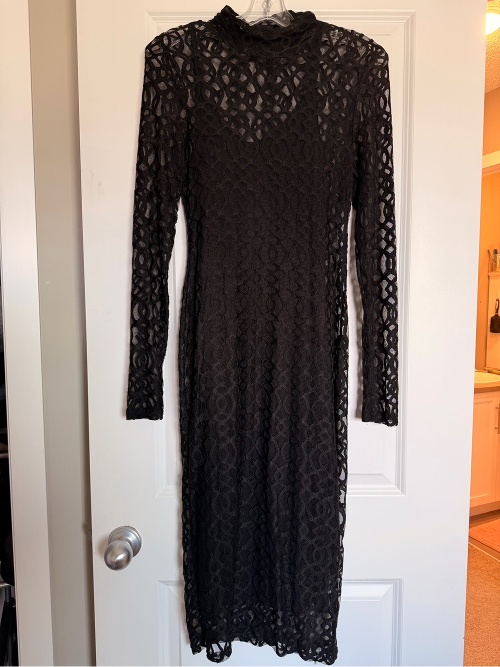 Rachel Black Long Sleeve Lace Midi Dress